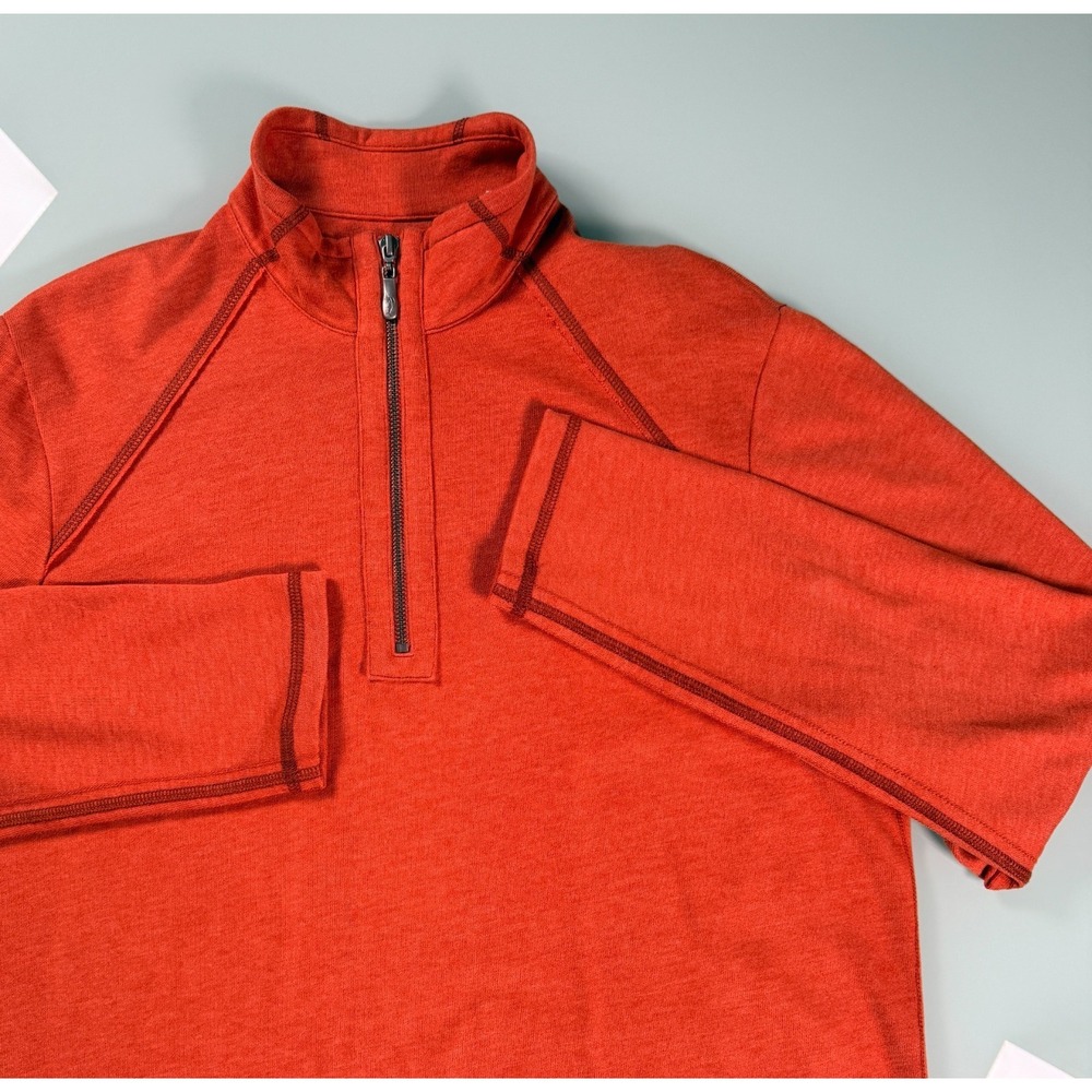 Tommy Bahama Quarter Zip Pullover Mens L Orange Performance Mock-Neck Preppy